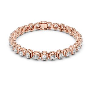 Bracelet tennis ovale en or rose avec halo de diamants, bracelet éternité ovale de laboratoire, bijoux de luxe en diamant pour femme - Product Image 1
