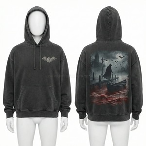 เสื้อฮู้ดดี้ผู้ชายสีเขียวอมฟ้าสไตล์วินเทจ ลุคสตรีทแวร์ ลายกราฟิกแวมไพร์ตกปลา พิมพ์ลายบนผ้าฝ้าย - Product Image 4