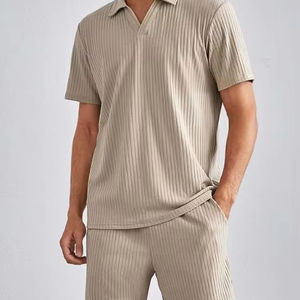 Ensemble Homme Deux Pièces : Short Décontracté Respirant en Tissu Tricoté Texturé et Polo Homme, Ensemble 2 Pièces Pantalon et T-shirt pour Homme - Product Image 1