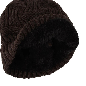 Unisex Knitted <b>Beanie</b> Hat 100% Cotton Solid Color Winter Warm Casual Ribbed Design Dark <b>Brown</b> - Product Image 2