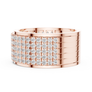 Anillo de Moissanita de Corte Redondo con Múltiples Hileras de Pavé, Anillo Ancho de Plata de Ley Chapado en Oro Rosa para Mujer - Product Image 2
