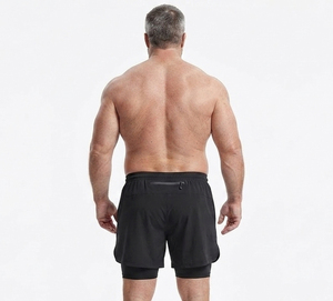 Men Plus Size Double <b>Layer</b> Shorts Gym Fitness Wear Drawstring Waist Compression Dual Shorts Back Zipper Pocket Running Shorts - Product Image 5