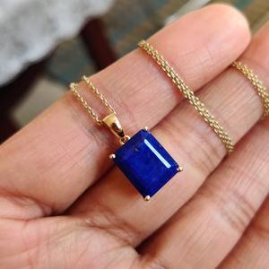 Pendentif en or 14 carats avec pierre de lapis-lazuli naturelle taille octogonale 10x12mm, bijoux de mode pour femmes, pendentif en pierre précieuse de luxe, bijoux en gros - Product Image 2