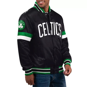 Veste universitaire en satin noir personnalisée pour hommes, veste bomber à rayures vertes, uniforme de baseball, vêtements de sport, manteau, vente en gros - Product Image 2