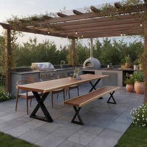 Banco de Madera Natural con Borde Natural de Suar/Monkey Pod, Patas de Metal, Madera Maciza, Duradero, Moderno, Ecológico, Diseño Plegable, para Sala de Estar - Product Image 5