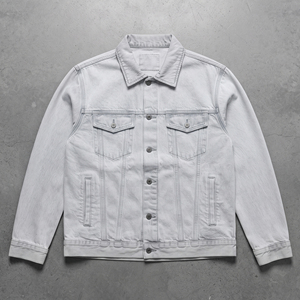 เสื้อแจ็คเก็ตยีนส์สีเทาอ่อนสำหรับผู้ชาย ปกคอปก ทรงปกติ ติดกระดุมแถวเดียว สวมใส่สบาย ผ้าฝ้าย 100% แจ็คเก็ตยีนส์แบบซัก - Product Image 6