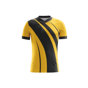 Camiseta Deportiva de Manga Corta con Cuello en V para Hombre, Diseño de Puntos en Degradado Negro y Amarillo, Tejido de Secado Rápido, Corte Regular - Product Image 3