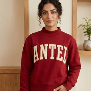 Sweat-shirt à col montant bleu clair pour femme avec imprimé lettres Antel, manches longues, en coton tricoté, pour l'automne - Product Image 3