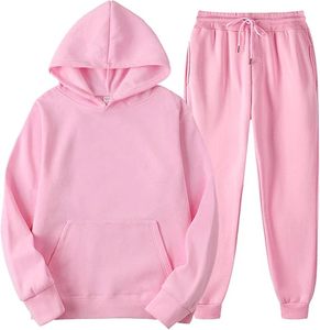 Wholesale Custom Unisex <b>Pink</b> Hoodie and Sweatpants <b>Set</b> 100% Cotton Fleece <b>Tracksuit</b> Casual Winter Loungewear OEM - Product Image 1