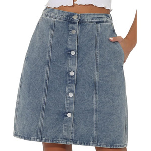 Nouvelle arrivée, vente flash : jupe en jean pour femme, taille haute, été, 100% coton, design personnalisé, en vente en ligne à bas prix - Product Image 1