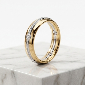 Anillo de Boda de Lujo Clásico de Dos Tonos, Oro 18k, Corte Brillante Redondo, Certificado de Laboratorio CVD, Apilable, para Aniversario - Product Image 4