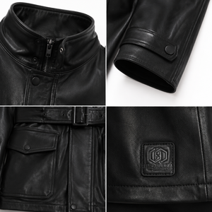 <b>Men's</b> Slim Fit Genuine Leather Modern Field <b>Jacket</b> with Semi-Aniline Finish Matte-Waxed Handfeel Custom Front Logo-Autumn - Product Image 4