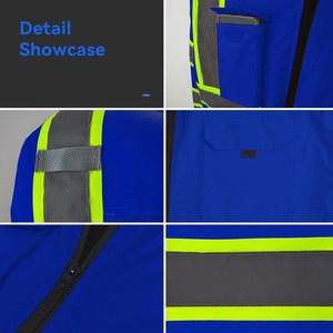 Men's Blue Hooded <b>Waterproof</b> Safety <b>Jacket</b> With Reflective Stripes And Pockets Workwear Style <b>Winter</b> Wear - Product Image 6