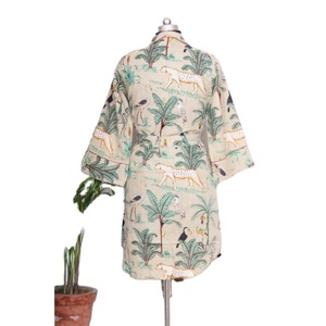 Women's Cotton Bohemian Tie Belt Wrap Dress Stylish Long Tunic with Dreamy Elegance Moonlit Muse Design Natural Waistline - Product Image 2