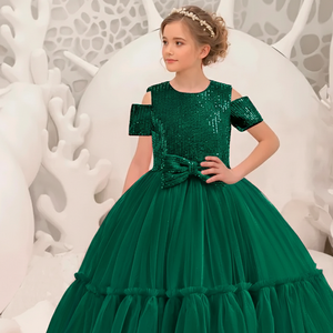 <span class=keywords><strong>Robe</strong></span> de demoiselle d'honneur élégante en sequins, <span class=keywords><strong>robe</strong></span> verte en velours brodée, robes de cérémonie pour enfants pour les concours, les anniversaires et les mariages - Product Image 5