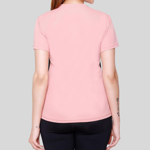 เสื้อยืดออกกำลังกายผู้หญิง แขนสั้น สีตัดต่อ ระบายอากาศ แห้งเร็ว UPF50 ป้องกันแบคทีเรีย สีชมพู-ดำ - Product Image 2