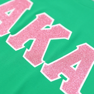 AKA Glitter Dry Fit T Shirt Women Green Greek Sorority Tee Moisture Wicking Athletic Casual Stylish Fit Top. เสื้อยืดผู้หญิงสีเขียวกรีกซอร์โรริตี้ ที ฟิตติ้ง เสื้อยืดผู้หญิงสีเขียวกรีกซอร์โรริตี้ ที ฟิตติ้ง - Product Image 5