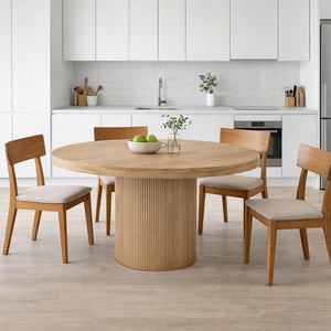 Mesa de Comedor Raka de Madera de Teca Sólida, Duradera, Moderna y de Lujo, con Patas de Listones Cilíndricos, Elegante para Hogar, Hotel o Apartamento - Product Image 4