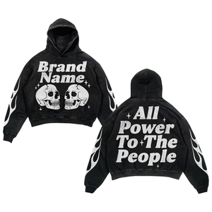 Sudadera con Capucha Personalizada con Gráfico de Calavera Lavada Estilo Vintage, Oversize, Estampado de Llamas, Estilo Urbano, de Gran Gramaje 300g, 100% Algodón, Unisex, Privada - Product Image 3