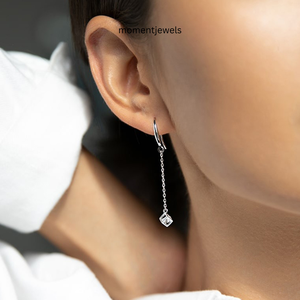 925 Sterling <b>Silver</b> Geometric Cube Zircon Drop <b>Earrings</b> Minimalist Rhodium Plated Dangle Ear Jewelry for Gift - Product Image 4
