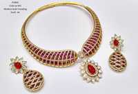 Parure de bijoux ethniques plaqués or avec rubis, collier et boucles d'oreilles en filigrane, accessoires de mode étincelants pour femmes, pour mariage et soirée