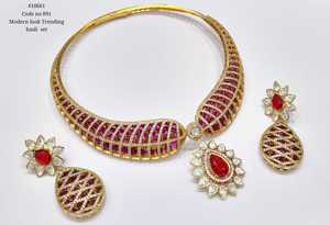 Gold Plated <b>Ruby</b> Ethnic Jewelry Set <b>Necklace</b> and Earrings Filigree Sparkling Fashion Accessories for Women Wedding Party - Product Image 2