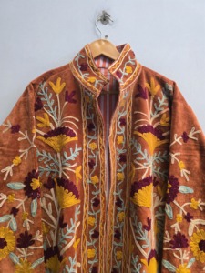 Open Front Women's Suzani Velvet Jacket Handmade Autumn/Winter Unisex Stand Collar Inside Cotton Lining Boho Chic <b>Coat</b> - Product Image 5