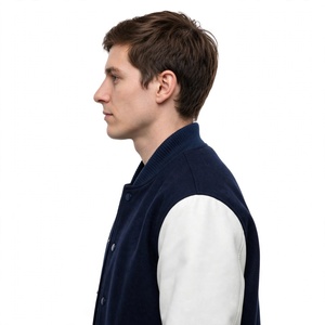 Veste universitaire personnalisée en laine avec manches en cuir, imprimé graphique Neon City, fermeture à boutons-pression, style classique Letterman - Product Image 3