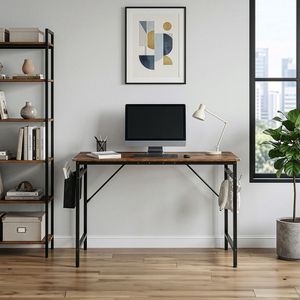 Scrivania per Computer SG016FD P2 in Truciolato e Tubo di Ferro da 120 cm con Contenitore in Tessuto Non Tessuto e Colore Legno Invecchiato - Product Image 2