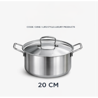 Casserole en acier inoxydable tri-couches classique de qualité supérieure avec couvercle, revêtement multicouche durable, poignées latérales, 20 cm