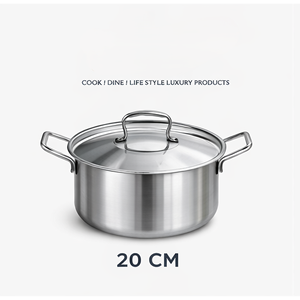 Casserole en acier inoxydable tri-couches classique de qualité supérieure avec couvercle, revêtement multicouche durable, poignées latérales, 20 cm - Product Image 3