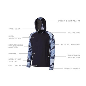 OEM ODM Summer Leisure Fishing Suit Long Sleeve Hooded Breathable Polyester UPF 50 <b>UV</b> <b>Protection</b> Lure Fishing Shirt Waterproof - Product Image 4