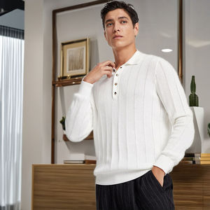 Chemise à manches longues en tricot respirant pour homme, avec col, style hiver/automne, en polyester et laine - Product Image 4