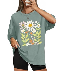 Camiseta de Algodón 100% Estampada al por Mayor para Mujer, Manga Corta, Cuello Redondo, Hombro Caído, Cómoda, Oversize, de Bangladesh - Product Image 5