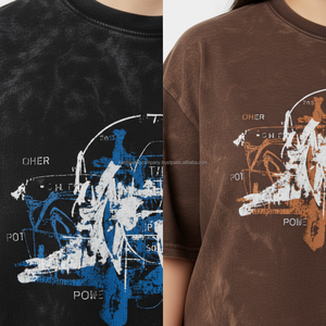 T-shirt unisexe décontracté en coton 100% délavé à l'acide, style streetwear vintage vieilli, anti-boulochage, idéal pour l'été - Product Image 4