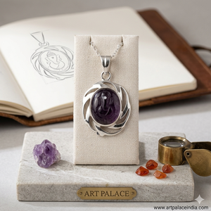 Collier pendentif ovale en améthyste Art Palace, plaqué argent, design classique, bijoux unisexe, cadeau pour un usage quotidien - Product Image 3