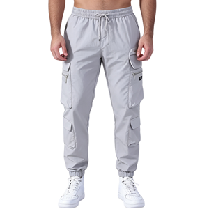 Men's Light Blue <b>Cargo</b> <b>Pants</b> <b>Elastic</b> <b>Waist</b> Multiple Pockets Casual Breathable Oxford Fabric Jogger Style Spring Wear - Product Image 4