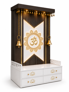 Templo Doméstico Moderno de Madera de Teca Om Lotus con Campanas, Diseño Duradero Hecho a Medida, Templo Doméstico de Madera Om Lotus de Lujo con Campanas, EE. UU. - Product Image 5