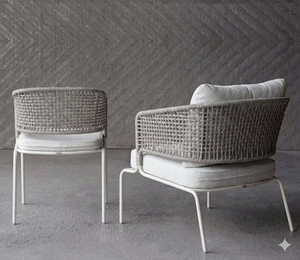 Chaise de salle à manger moderne en corde tressée pour extérieur, fauteuil de luxe en rotin synthétique pour patio et jardin, ensemble de mobilier de loisirs pour hôtel et restaurant - Product Image 2