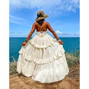 Robe maxi bohème pour femmes, sans manches, à volants superposés, longue robe de plage, robe maxi en coton pour les vacances d'été - Product Image 4