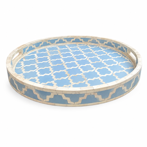 Plateau de service rond en nacre incrustée, mosaïque de coquillages écologique de luxe, plateau décoratif en bois avec motif de poisson à vendre - Product Image 2
