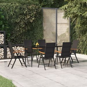 Set da pranzo in Poly Rattan 7 pezzi nero e marrone per uso giardino - Product Image 1