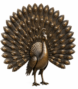 Sculpture de paon en bronze avec queue écartée, statue de paon en métal pour la décoration extérieure de jardin, paysage, maison, patio, cour - Product Image 1