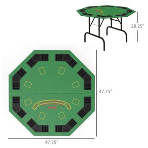 Tavolo da Poker Ottagonale Verde Pieghevole da 47 Pollici per Blackjack, Texas Hold'em e Altri Giochi con Vassoio Porta Fiches e Portabicchieri - Product Image 3