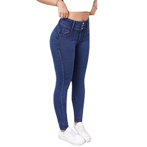 Women's High Waist Skinny Stretch Breathable Eco-Friendly Denim Blue Jeans - Product Image 3