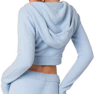 Hot Selling Oversize <b>Crop</b> Hoodies for Women Zip up Hooded Collar Winter <b>Crop</b> <b>Tops</b> Wholesale Hoodies for women with OEM ODM - Product Image 2