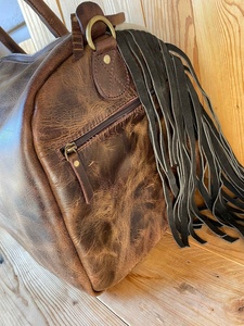 Cuero de vaca tallado en cuero flecos Duffle cuero bolsa de lona Bolsa De noche hombro bolsa de viaje fin de semana para hombres - Product Image 2