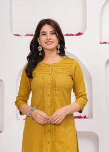 Kurti color mostaza para mujer, estilo étnico informal, Kurti recto, Kurti moderno, Nueva Kurta - Product Image 6