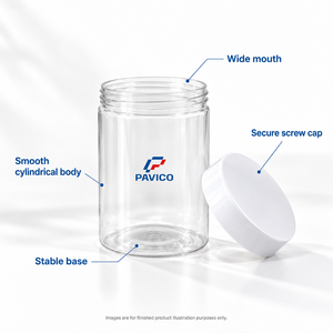 Frasco Redondo de Plástico PET de 350 ml con Tapa de Rosca para Alimentos Secos, Envases de Cosméticos, Marca Pavico, Impresión de Logotipo Personalizado, Fabricante de Vietnam - Product Image 4