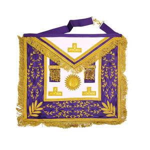 Tablier maçonnique carré fait main avec broderie violette et dorée et bordure à franges, fabriqué au Pakistan, tabliers de régalia maçonniques - Product Image 6